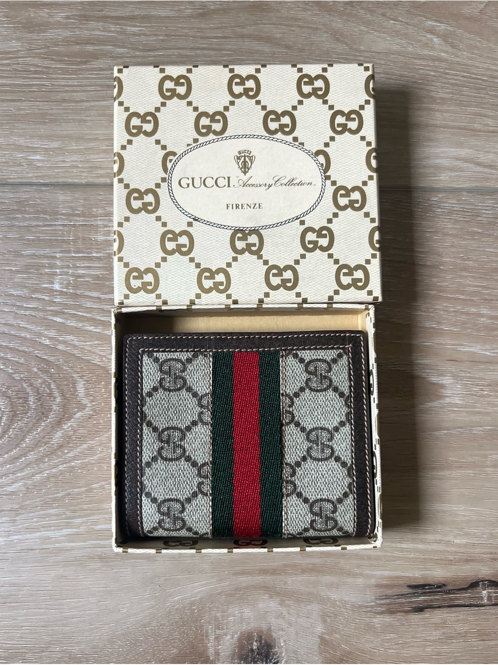 GUCCI Men's Brown GG Canvas Sherryline Bi-Fold Wallet card holder